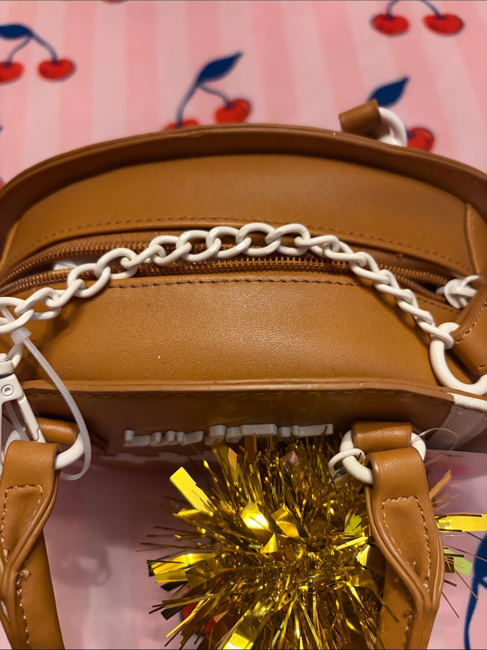 Betsey Johnson Football Crossbody Bag in Brown with Gold PomPoms.🏈 - Picture 4 of 11